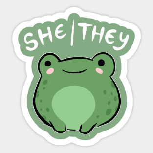 She/They Pronoun Frog: A Cute Ode to Nonbinary and Genderqueer Pride - A Kawaii Journey into the World of Neopronouns Sticker